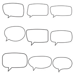 Set of hand drawn line speech bubbles. Speech balloon, chat bubble art vector line speech bubbles for apps and websites.