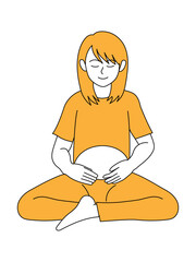 あぐらをかいて座る妊婦