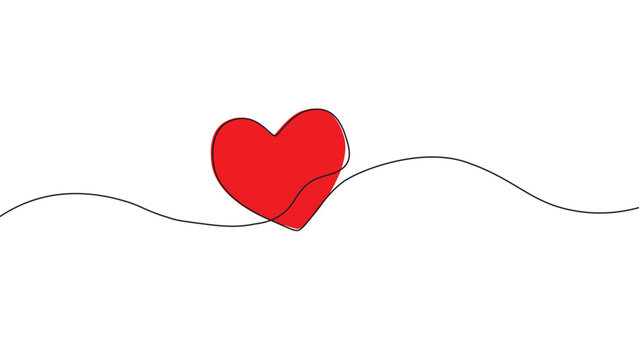one continuous image of heart shape and color thin contour love sign and romantic symbol for greeting card and web banner in simple linear style editable scribble outline vector illustration. eps 10
