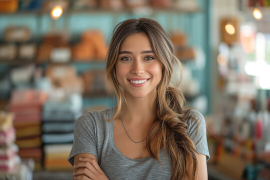 Exceptional retail service! A helpful saleswoman assists shoppers, answers queries, and creates a welcoming atmosphere for an outstanding customer service experience