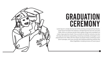 Graduation ceremony vector One line illustration.