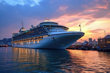 Cruise liner at sea during sunset