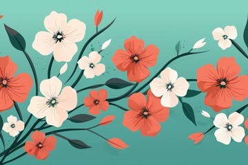 Coral vector illustration cute aesthetic old teal paper with cute teal flowers