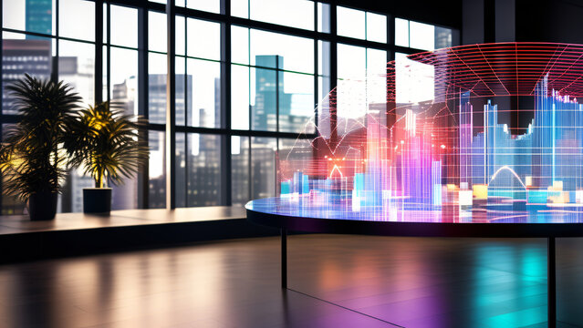hologram of business graph on blurred modern background
