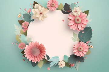 Floral circle frame for Mother's Day with space for text. Generative AI