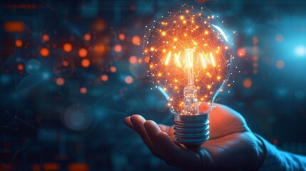 Glowing Lightbulb Showing New Futurisitc Technology Business Ideas