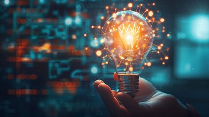 Glowing Lightbulb Showing New Futurisitc Technology Business Ideas