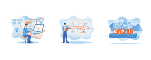  Key Performance Indicator Planning. Business Internet Technology. Business strategy growth or success. Set flat vector modern illustration 
