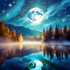 A beautiful world watched over by the full moon._04(Generative AI)