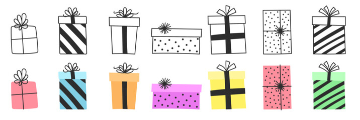 hand drawing gift box doodle for birthday wedding cute outline icon