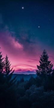 purple blue sky stars trees foreground pink redwoods young cute flutter star