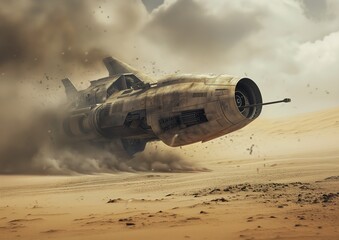 spaceship desert smoke coming out promotional solo sank action heroic compositing raider flying machinery