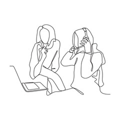 One continuous line drawing of customer service who is receiving calls from customers and serving request from these customers vector illustration. Customer service activity illustration simple linear