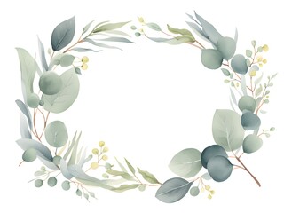 Fototapeta na wymiar watercolor floral wreath with eucalyptus branches and leaves.