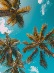 Palmeras tropicales, verano en México, costa caribeña, paisaje playero, arena y mar, destino turístico en México.