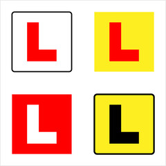 Newly Licensed Driver Plate Icon, L-Plate, L Plate, Learner Driver Plate Icon - obrazy, fototapety, plakaty