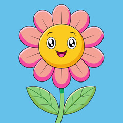 Happy Summer Garden Illustration Pink Flowers in a Cartoon Style, Vector Art Design