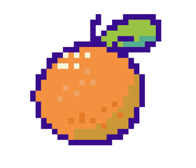 8 bit orange green leaf pixel fruit element icon