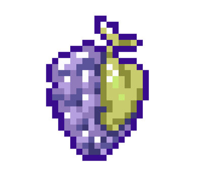 8 bit purple grape green leaf pixel fruit element icon