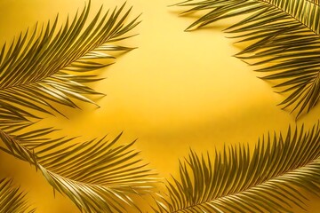 Fototapeta na wymiar golden background with golden palm leaves on the corners, golden palm frame 
