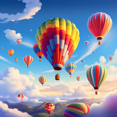 Colorful hot air balloons floating in the sky. 