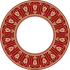 Vector gold with red round Turkish ornament. Ottoman circle, ring, frame.