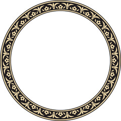 Vector golden and black round turkish ornament. Endless ottoman national border, frame