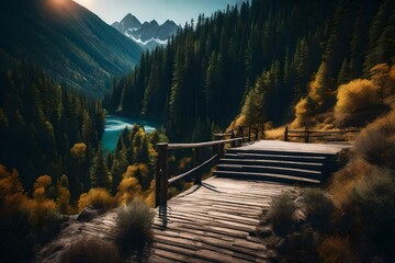 wooden bridge in the mountains - Powered by Adobe