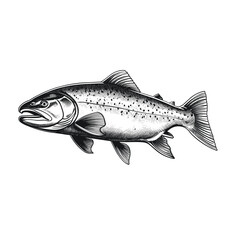 Atlantic Salmon woodcut style drawing vector