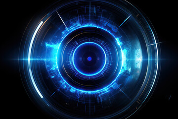 The abstract blue circle on a black background. Technology concept. 3D Rendering. 