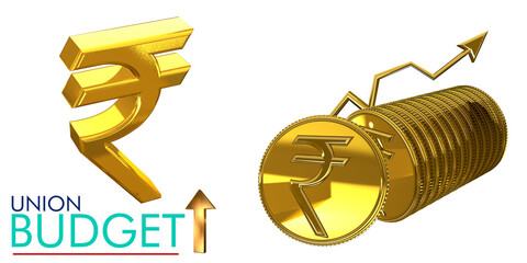 Indian Union Budget, India economy, finance icon, Indian rupee coin .
