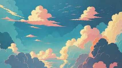 colorful fluffy clouds changing shapes in the sky