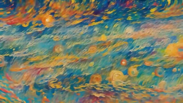 colorful clouds changing shapes in the sky, da vinci starry night themed seamless looping abstract watercolor background	