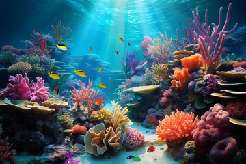 Fototapeta na wymiar coral reef and fishes under the water