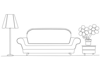 drawing of one line sofa living room sofa. Modern and simple Linear style furniture. Doodle vector illustration