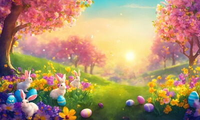 Obraz na płótnie Canvas Easter day background, illustration. Generative AI 