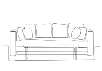 drawing of one line sofa living room sofa. Modern and simple Linear style furniture. Doodle vector illustration