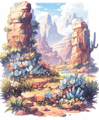 Desert Blossoms: Experience the Grand Canyon's Unique Flora as Flowering Cactus and Colorful Succulent Plants Thrive in the Arid Grandeur