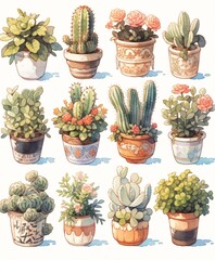 Whimsical Cactus Designs, Detailed Illustrations for Seasonal Decor, High Resolution Images