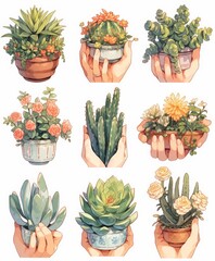 Colorful Cactus Artwork Set, Perfect for Valentine's Day Designs, Detailed Illustrations
