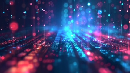 Obraz premium fiber optics programming matrix digital numbers background with lots spots. geometrical information technology icons and lines. holographic screen. wallpaper background