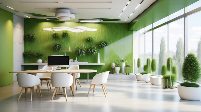 eco workspace office with green environment view