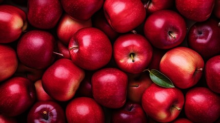 Fresh red apples background, top view and flat lay.