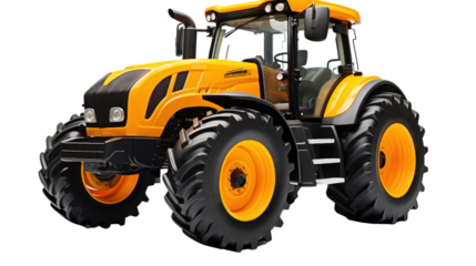 Yellow tractor isolated on transparent and white background.PNG image.