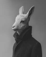 a sheep surrealist Art. animal-faced human Minimalism.