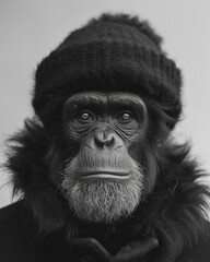 a Chimp surrealist Art. animal-faced human Minimalism.