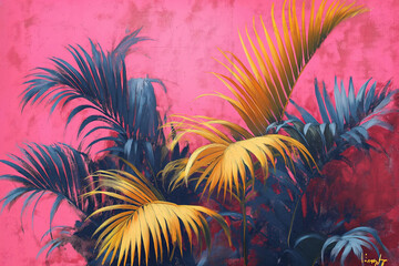 Fototapeta premium tropical palm leaves pastel panting,