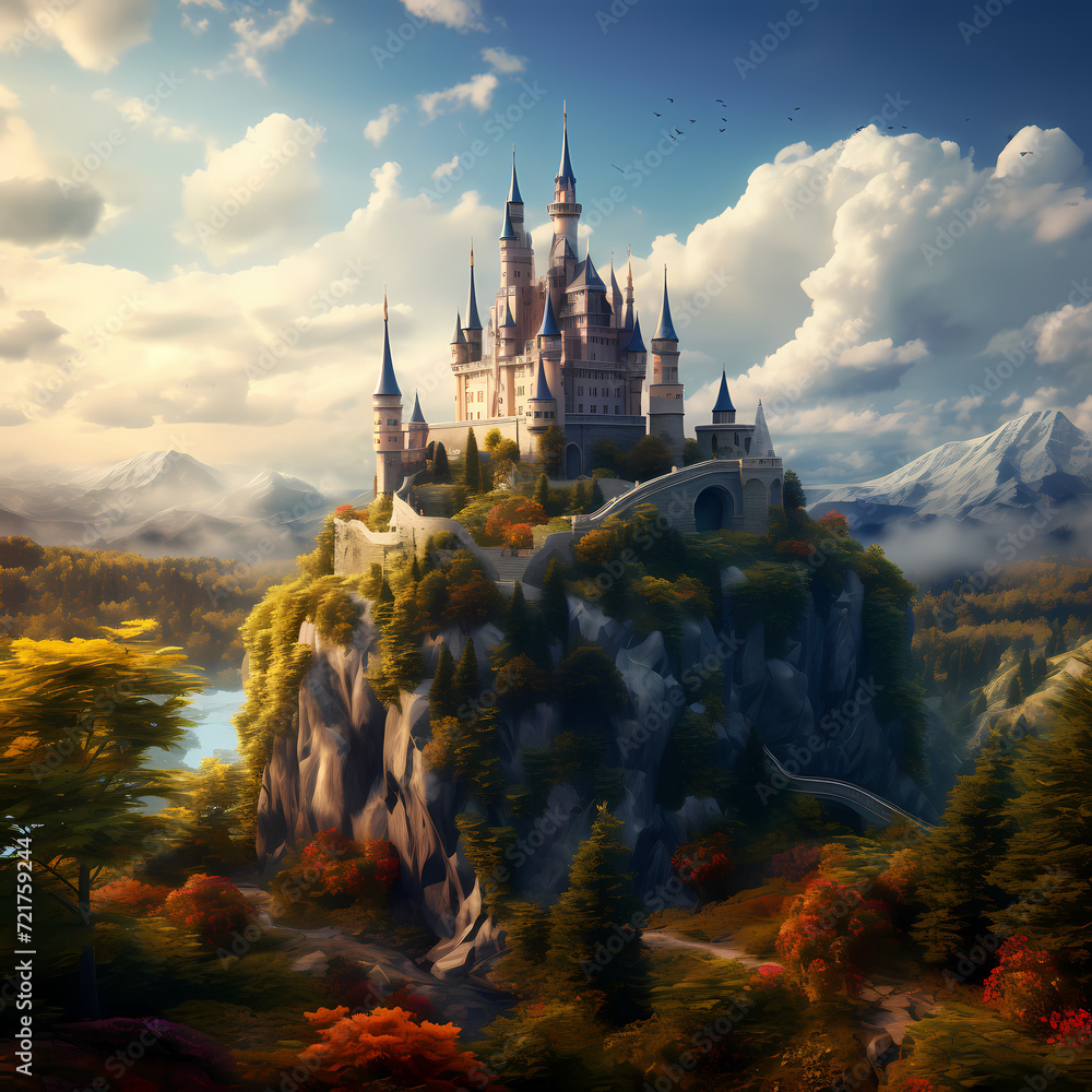 Canvas Prints Enchanting fairytale castle on a hill. 