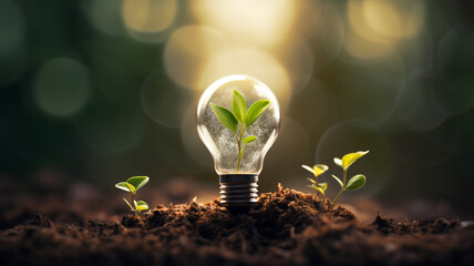 Plant inside of the light bulb  for Concept of renewable energy - obrazy, fototapety, plakaty