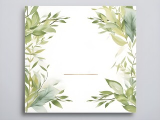 framework invitation border with watercolor leaf plant drawing isolated on white background